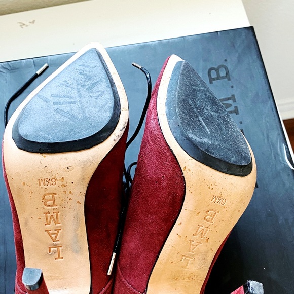 LAMB red suede lace up booties 6.5 - Picture 3 of 6
